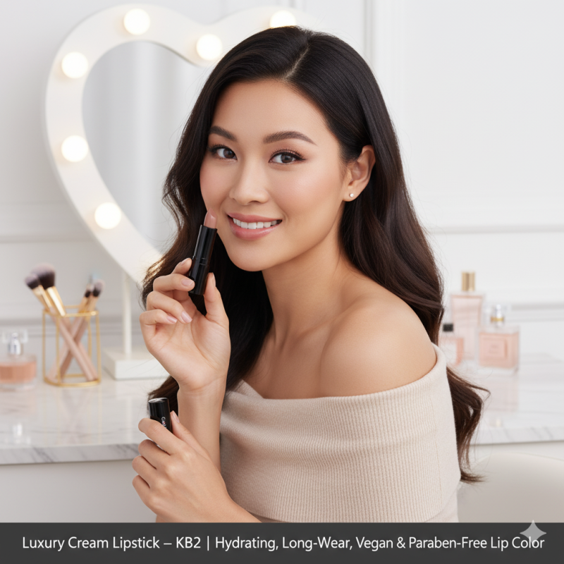 Rouge à lèvres crème de luxe – Naughty Nude – KB2 | Hydratant, longue tenue, vegan et sans parabènes