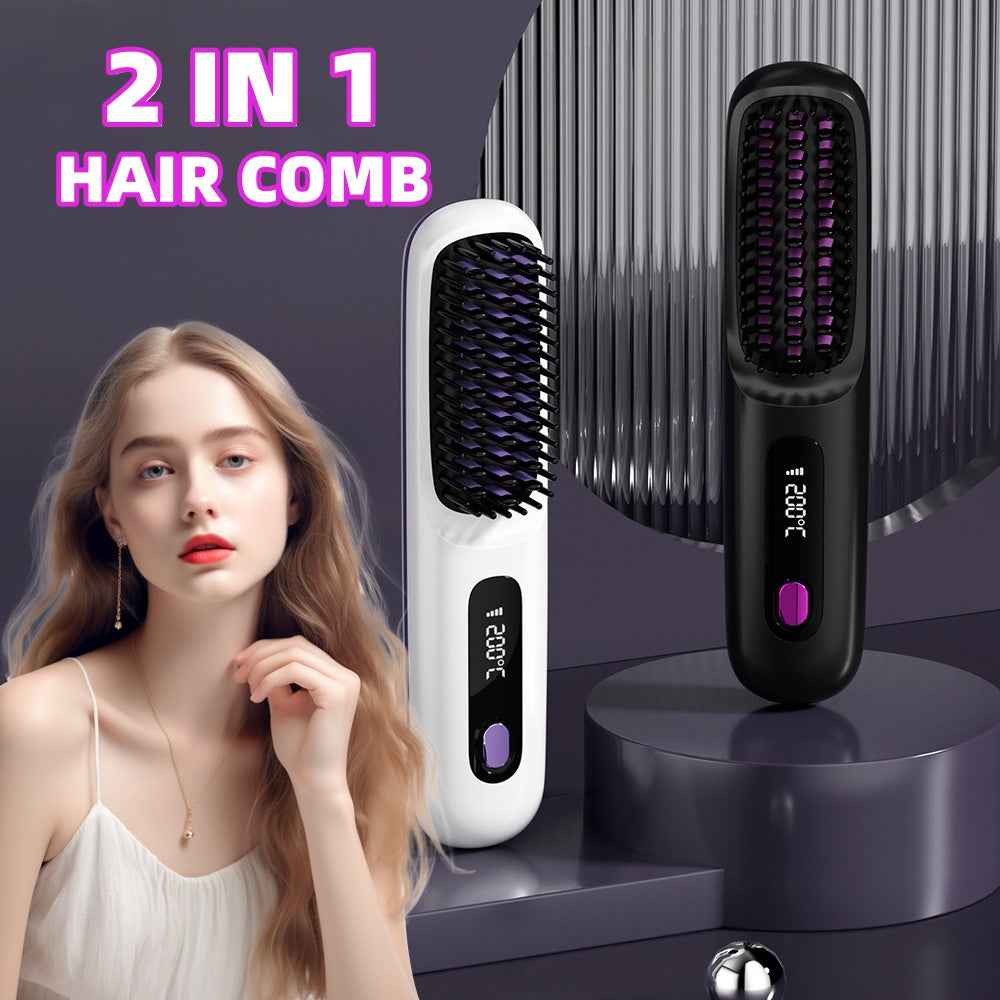 Brosse lissante sans fil 2-en-1 rechargeable USB-C