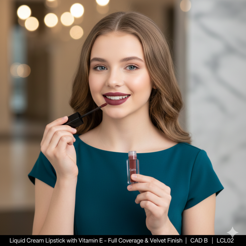 Liquid Cream Lipstick with Vitamin E – Full Coverage &amp; Velvet Finish | CAD B | LCL02